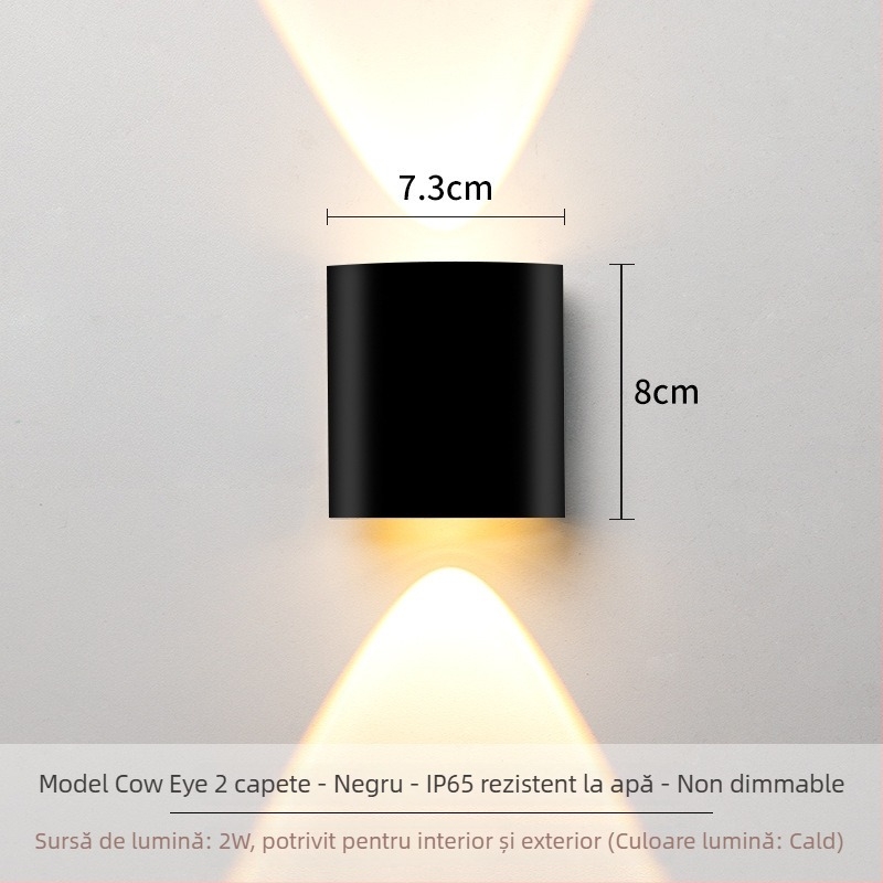 Lampa de perete LED – construcție din aluminiu, 220V, IP65 impermeabil, pentru interior și exterior