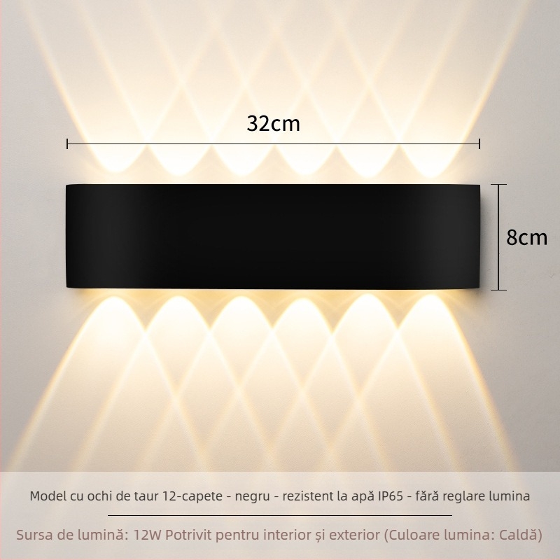 Lampa de perete LED – construcție din aluminiu, 220V, IP65 impermeabil, pentru interior și exterior