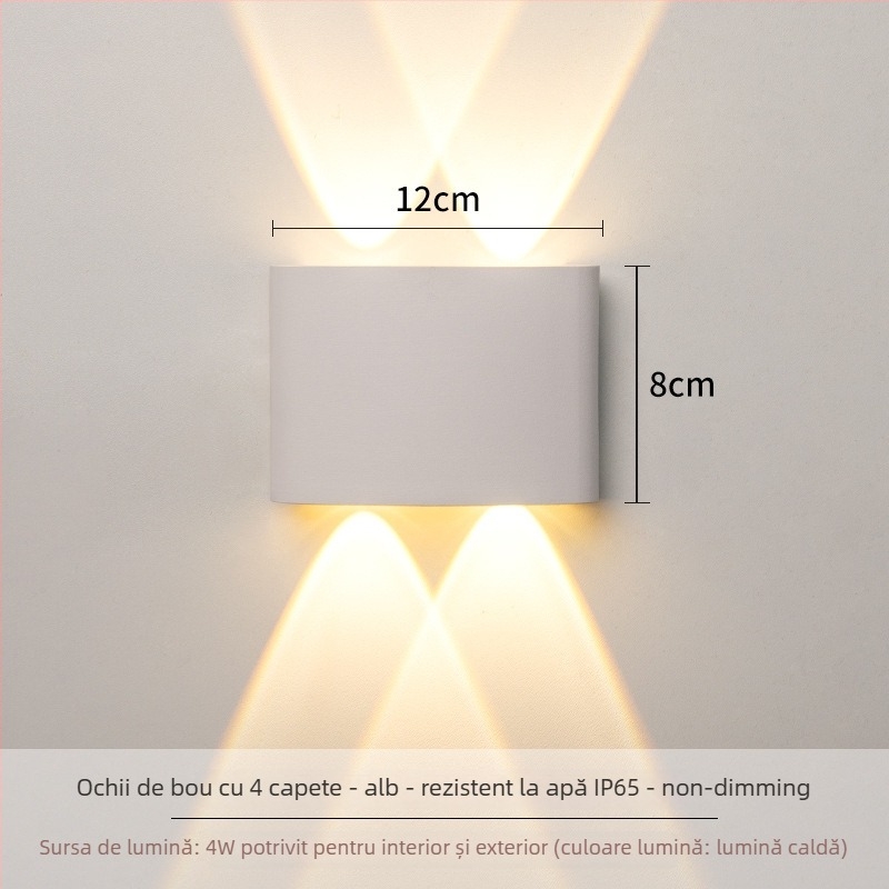 Lampa de perete LED – construcție din aluminiu, 220V, IP65 impermeabil, pentru interior și exterior