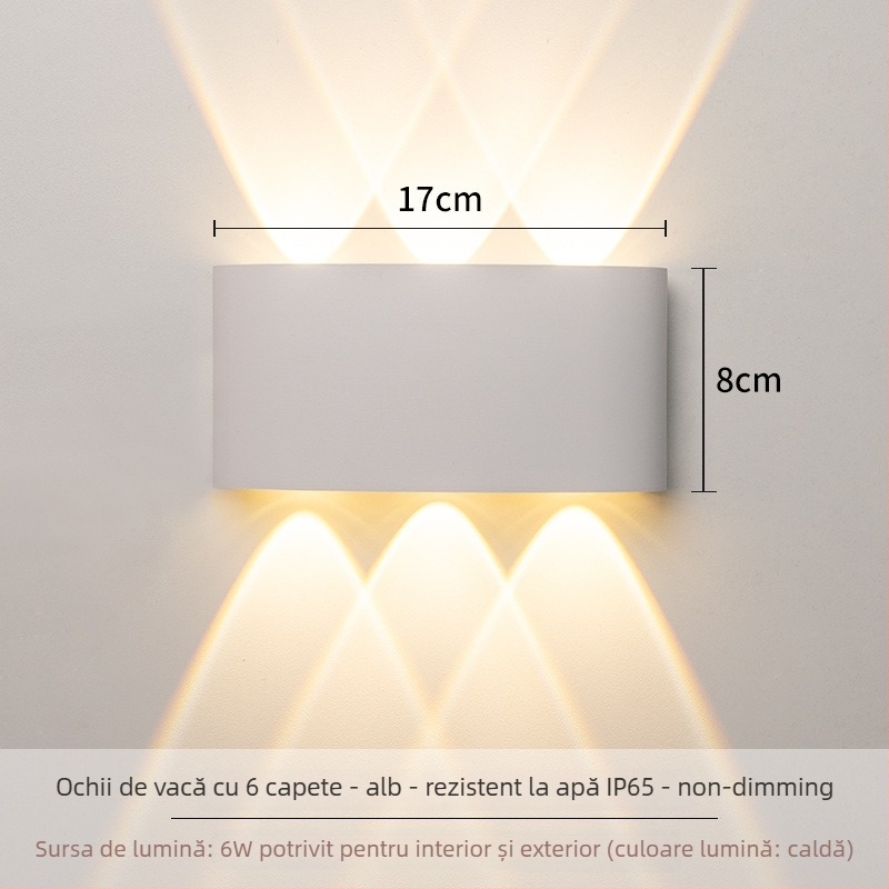Lampa de perete LED – construcție din aluminiu, 220V, IP65 impermeabil, pentru interior și exterior