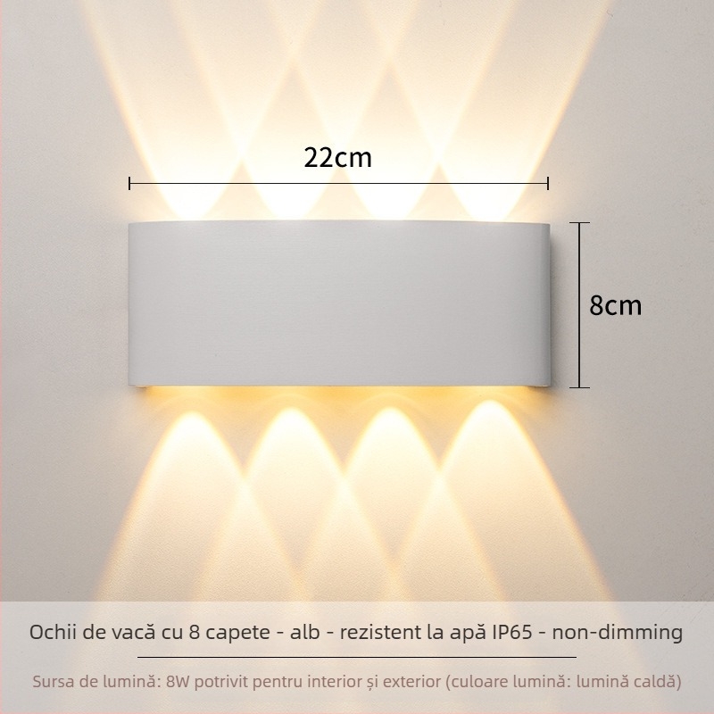 Lampa de perete LED – construcție din aluminiu, 220V, IP65 impermeabil, pentru interior și exterior