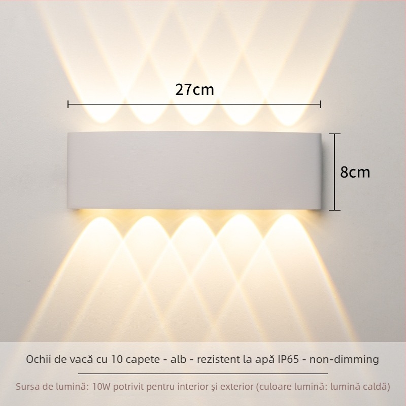 Lampa de perete LED – construcție din aluminiu, 220V, IP65 impermeabil, pentru interior și exterior