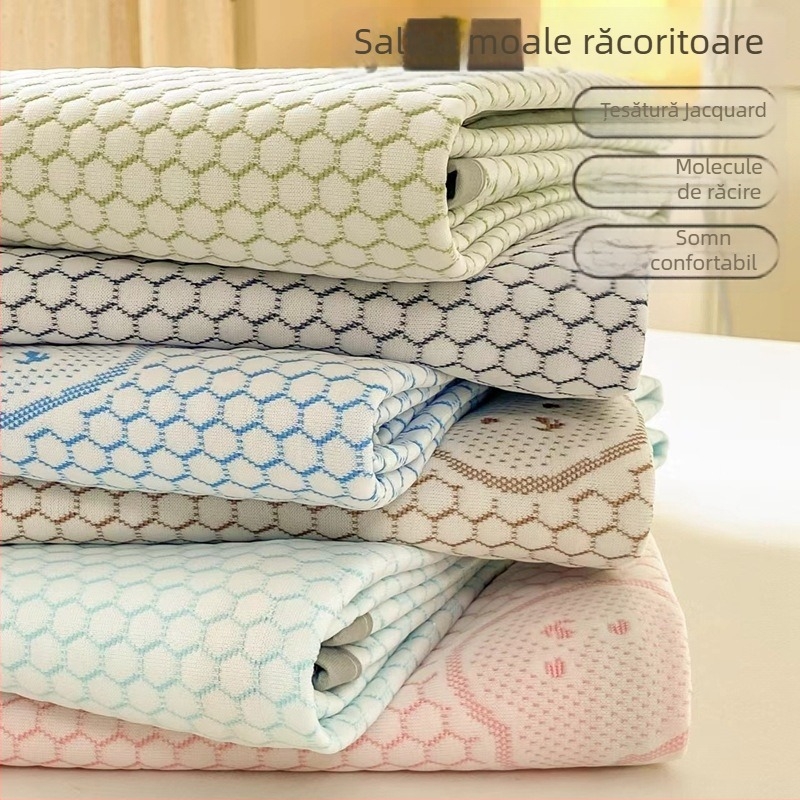 Covor de pat din fibră de viscose cu Ice Silk, pliabil, stil modern minimalist, sigur pentru bebeluși, țesut imprimat