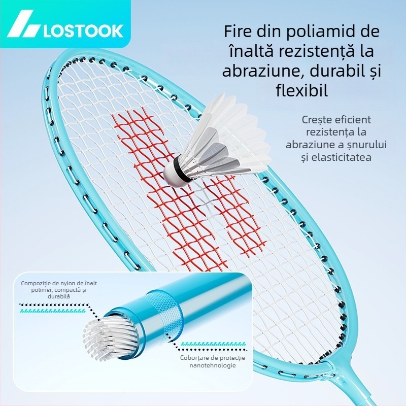 Rachetă de badminton – set dublu cu cadru din aliaj de fier, șnururi din nailon, greutate 95–100 g, mâner din burete, lovitură directă
