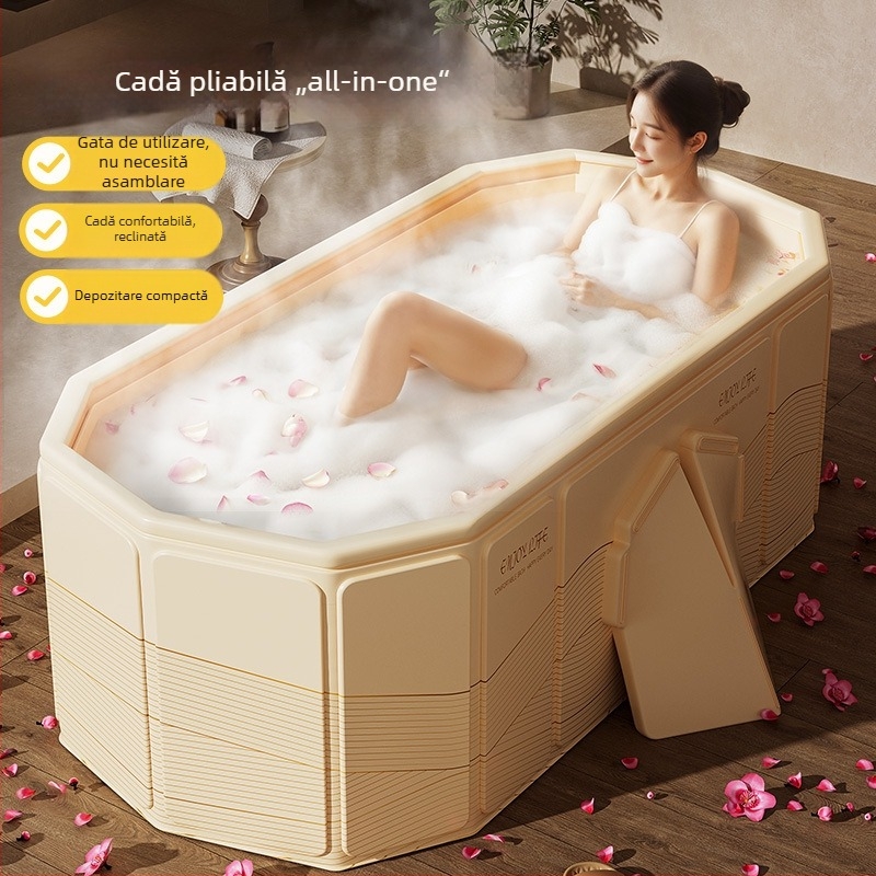 Cadă pliabilă pentru adulți, PVC izolat gros, pentru baie acasă