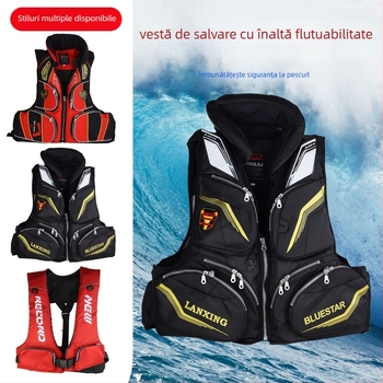 Vestă de salvare pentru adulți, cu plutaj mare, pentru pescuit în mare și surfing, material Oxford, 6 buzunare cu clapete, specificație 60
