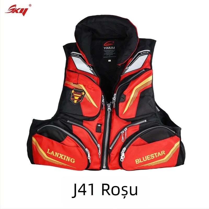 Vestă de salvare pentru adulți, cu plutaj mare, pentru pescuit în mare și surfing, material Oxford, 6 buzunare cu clapete, specificație 60