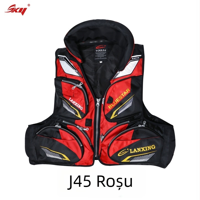 Vestă de salvare pentru adulți, cu plutaj mare, pentru pescuit în mare și surfing, material Oxford, 6 buzunare cu clapete, specificație 60