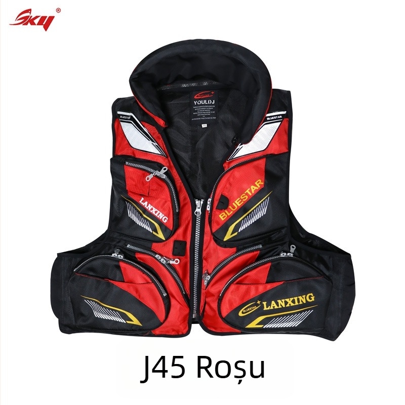 Vestă de salvare pentru adulți, cu plutaj mare, pentru pescuit în mare și surfing, material Oxford, 6 buzunare cu clapete, specificație 60