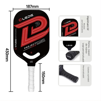 Rachetă pickleball fără ramă, din fibre de carbon, construcție integrată prin presare la cald, nivel profesionist de concurs, greutate 210 g