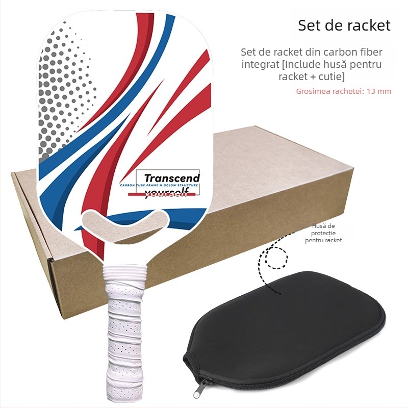 Rachetă pickleball fără ramă, din fibre de carbon, construcție integrată prin presare la cald, nivel profesionist de concurs, greutate 210 g