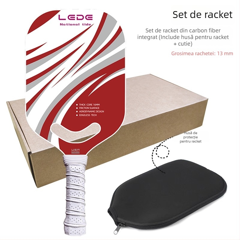 Rachetă pickleball fără ramă, din fibre de carbon, construcție integrată prin presare la cald, nivel profesionist de concurs, greutate 210 g