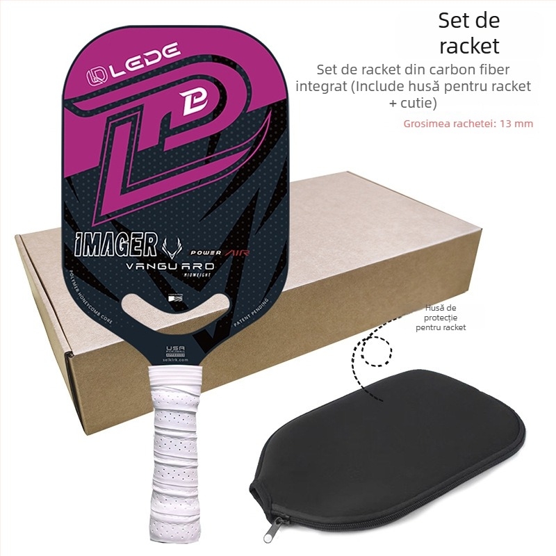 Rachetă pickleball fără ramă, din fibre de carbon, construcție integrată prin presare la cald, nivel profesionist de concurs, greutate 210 g
