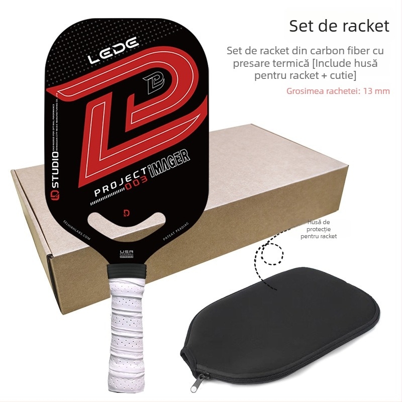 Rachetă pickleball fără ramă, din fibre de carbon, construcție integrată prin presare la cald, nivel profesionist de concurs, greutate 210 g