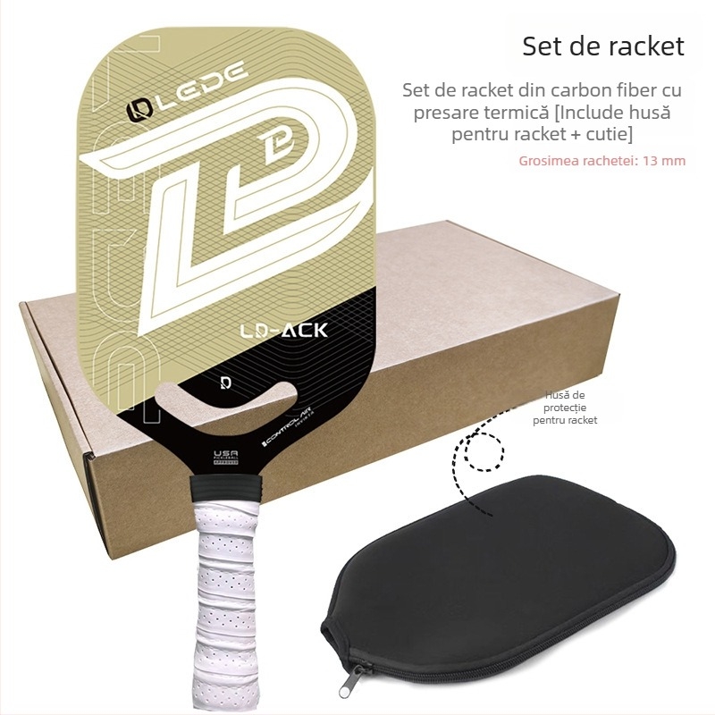 Rachetă pickleball fără ramă, din fibre de carbon, construcție integrată prin presare la cald, nivel profesionist de concurs, greutate 210 g