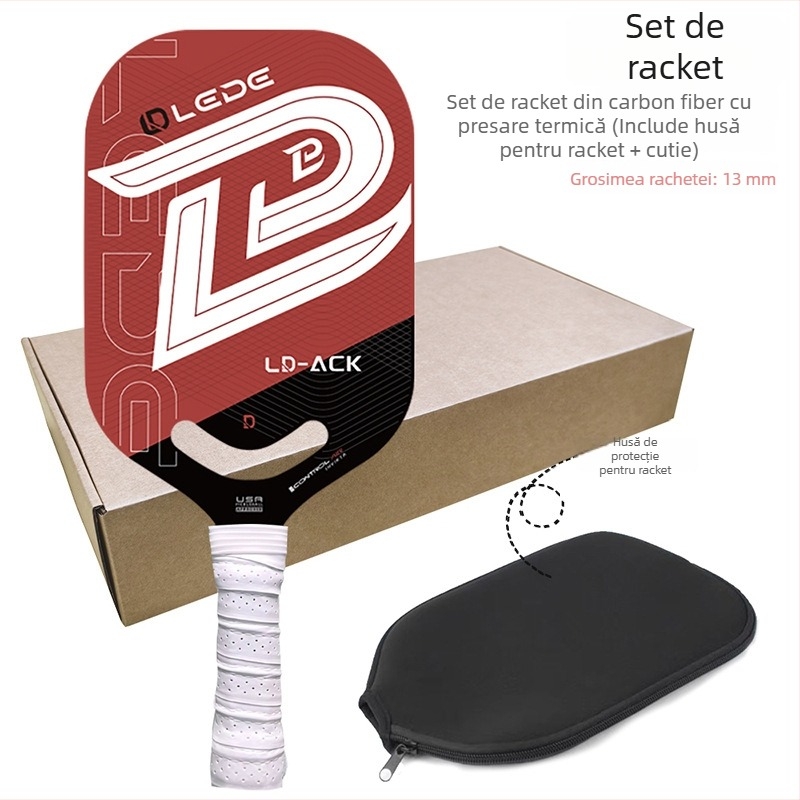 Rachetă pickleball fără ramă, din fibre de carbon, construcție integrată prin presare la cald, nivel profesionist de concurs, greutate 210 g