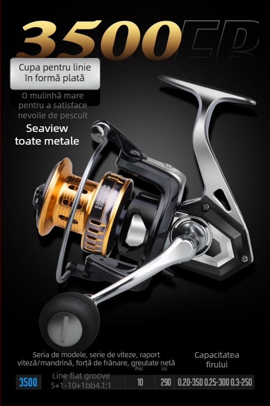 Hasda mulinetă de pescuit, din metal integral, rezistentă la apă sărată, pescuit marin cu rază lungă, model 10000