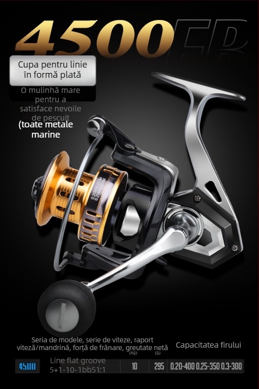 Hasda mulinetă de pescuit, din metal integral, rezistentă la apă sărată, pescuit marin cu rază lungă, model 10000