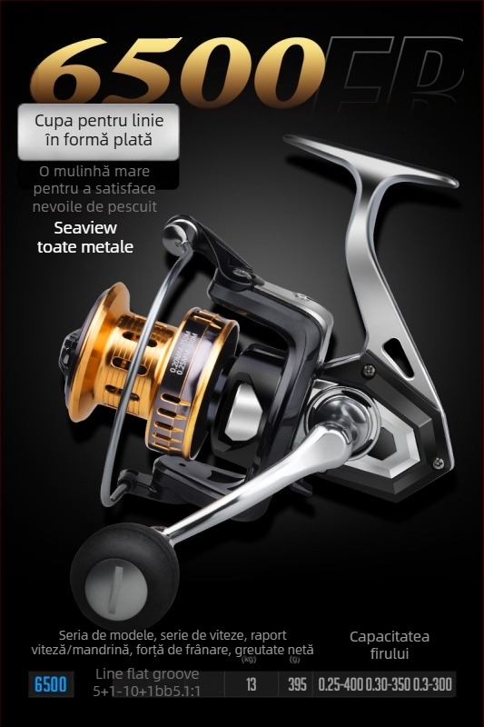 Hasda mulinetă de pescuit, din metal integral, rezistentă la apă sărată, pescuit marin cu rază lungă, model 10000