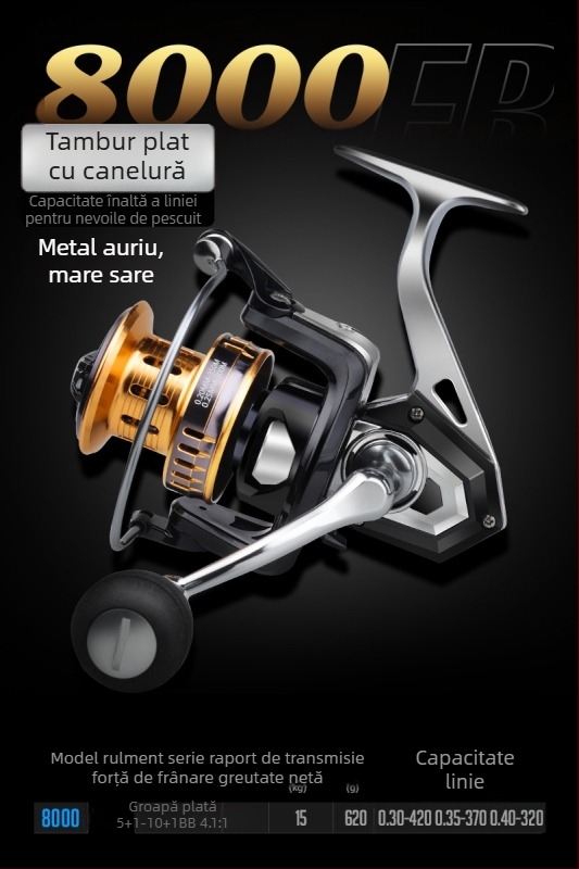 Hasda mulinetă de pescuit, din metal integral, rezistentă la apă sărată, pescuit marin cu rază lungă, model 10000