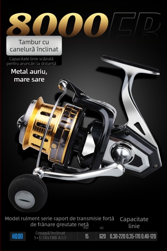 Hasda mulinetă de pescuit, din metal integral, rezistentă la apă sărată, pescuit marin cu rază lungă, model 10000