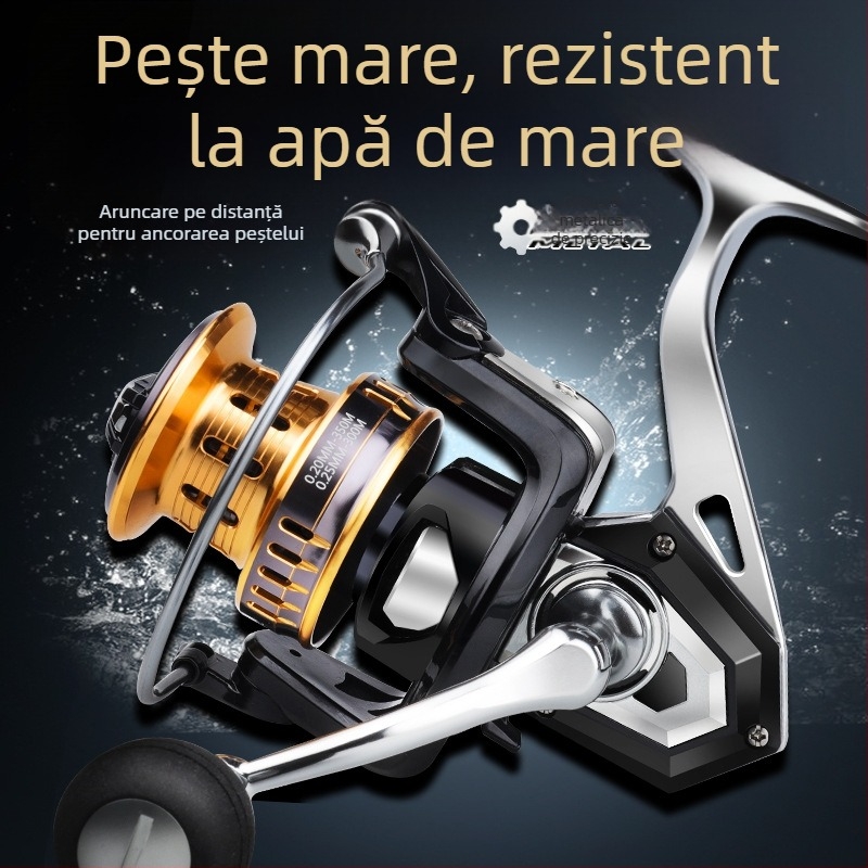 Hasda mulinetă de pescuit, din metal integral, rezistentă la apă sărată, pescuit marin cu rază lungă, model 10000
