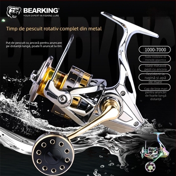 Bearking mulinetă de pescuit cu tambur rotativ, construcție din metal, model 1000-7000, tambur adânc, aruncare ultra-lungă, rezistent la apă sărată