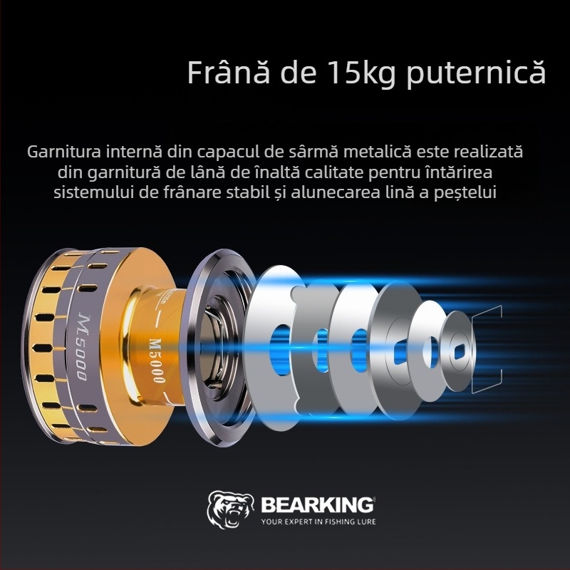 Bearking mulinetă de pescuit cu tambur rotativ, construcție din metal, model 1000-7000, tambur adânc, aruncare ultra-lungă, rezistent la apă sărată