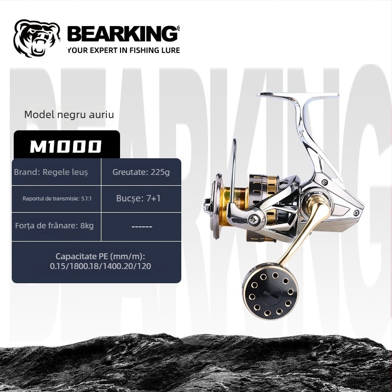 Bearking mulinetă de pescuit cu tambur rotativ, construcție din metal, model 1000-7000, tambur adânc, aruncare ultra-lungă, rezistent la apă sărată