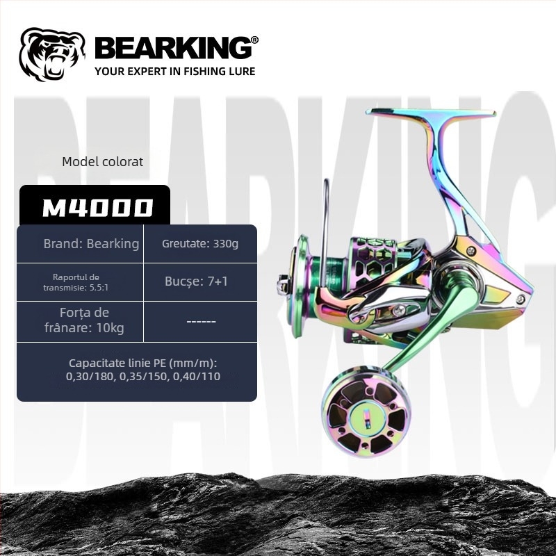 Bearking mulinetă de pescuit cu tambur rotativ, construcție din metal, model 1000-7000, tambur adânc, aruncare ultra-lungă, rezistent la apă sărată