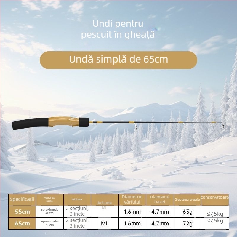 Undiță de pescuit pe gheață, portabilă, cu linie deja legată și mulină inclusă, set complet