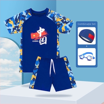 Set de două piese pentru băieți: șorturi de baie și șapcă; pentru copii mai mari; material: nylon și vinylon