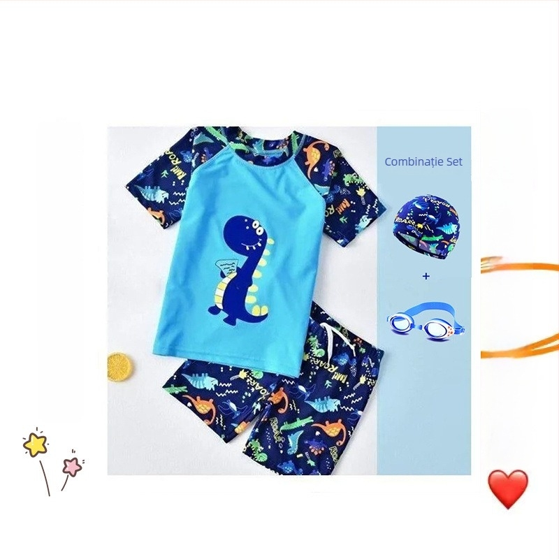 Set de două piese pentru băieți: șorturi de baie și șapcă; pentru copii mai mari; material: nylon și vinylon