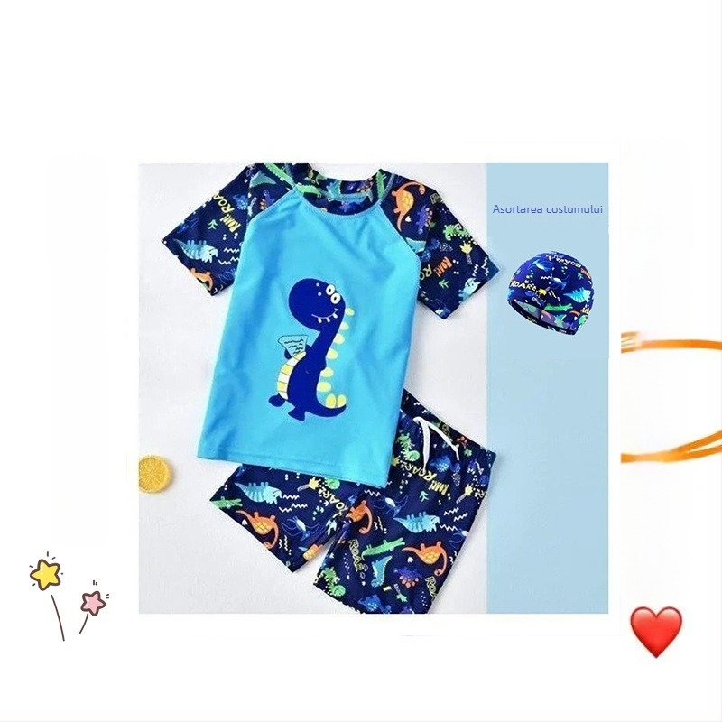 Set de două piese pentru băieți: șorturi de baie și șapcă; pentru copii mai mari; material: nylon și vinylon