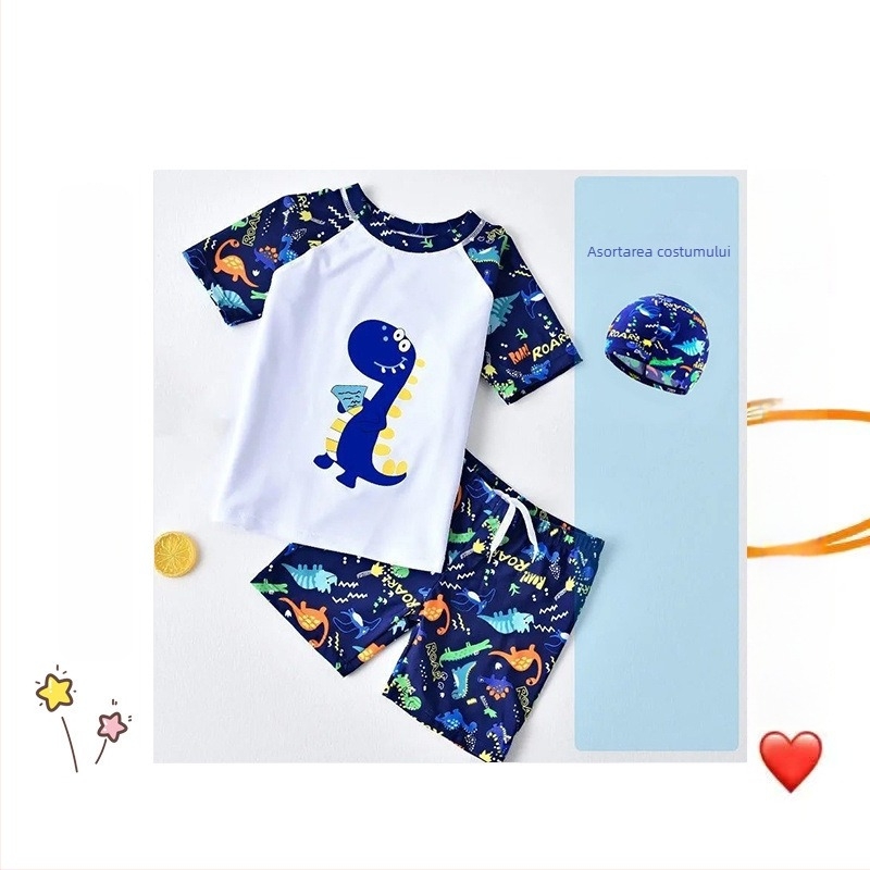 Set de două piese pentru băieți: șorturi de baie și șapcă; pentru copii mai mari; material: nylon și vinylon