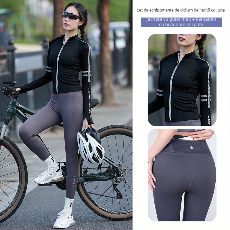 Set unisex pentru ciclism pe drum – evacuare a umezelii, uscare rapidă, model în dungă, pentru toamnă