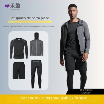 Set de fitness din patru piese, cu elasticitate înaltă, uscare rapidă, țesătură Milk Silk Spandex, mâneci scurte și pantaloni scurți