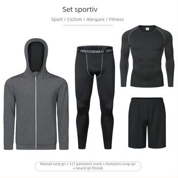 Set de fitness din patru piese, cu elasticitate înaltă, uscare rapidă, țesătură Milk Silk Spandex, mâneci scurte și pantaloni scurți