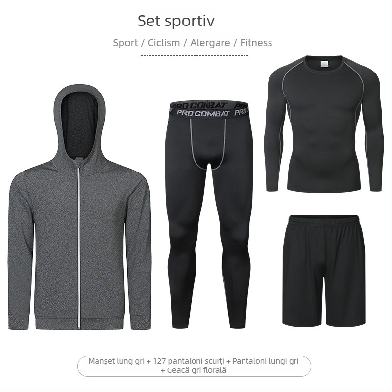 Set de fitness din patru piese, cu elasticitate înaltă, uscare rapidă, țesătură Milk Silk Spandex, mâneci scurte și pantaloni scurți