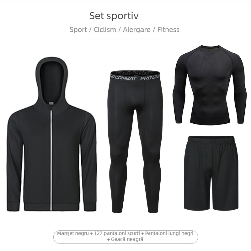 Set de fitness din patru piese, cu elasticitate înaltă, uscare rapidă, țesătură Milk Silk Spandex, mâneci scurte și pantaloni scurți