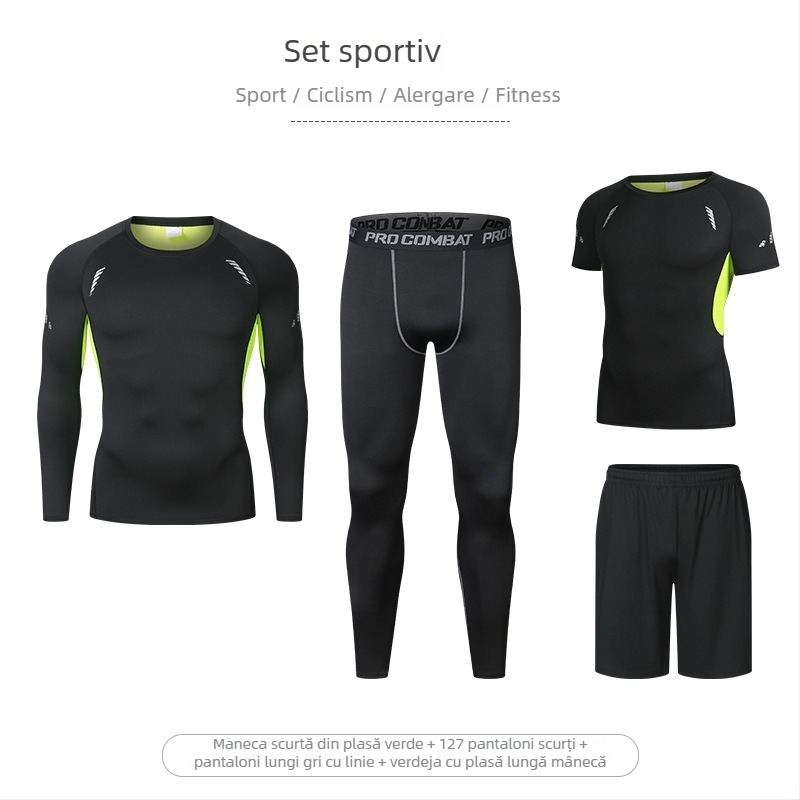 Set de fitness din patru piese, cu elasticitate înaltă, uscare rapidă, țesătură Milk Silk Spandex, mâneci scurte și pantaloni scurți