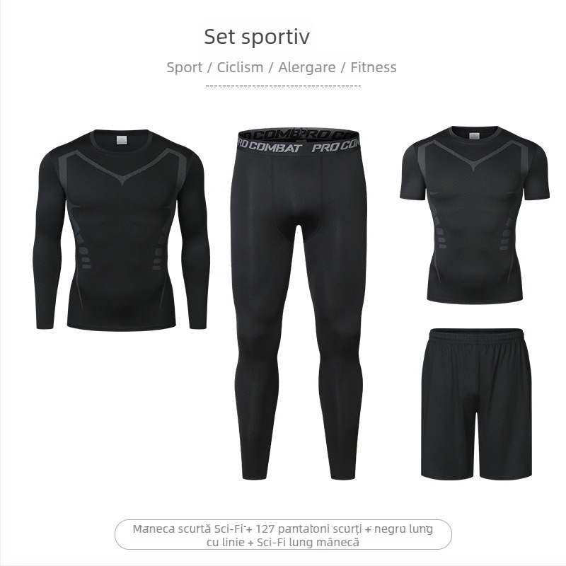 Set de fitness din patru piese, cu elasticitate înaltă, uscare rapidă, țesătură Milk Silk Spandex, mâneci scurte și pantaloni scurți