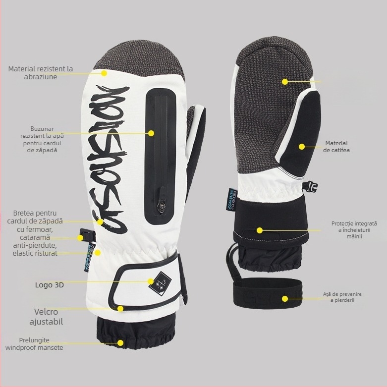 Mănuși de schi din Kevlar, cu protecție încheietură încorporată – design pe un panou gravat, țesătură poliester