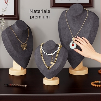 Suport de afișare coliere pentru birou — Raft bijuterii, Lemn de pin + țesătură, Stil modern minimalist, Un nivel