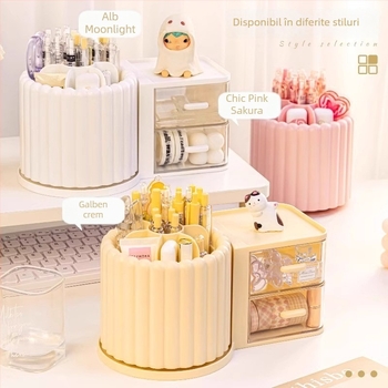 Suport rotativ all-in-one pentru pixuri și organizator de birou, modern minimalist, capacitate mare (Materiale: ABS+PS+PP+HIPS; Personalizabil; lansat 2023; Stil: Simplitate modernă)