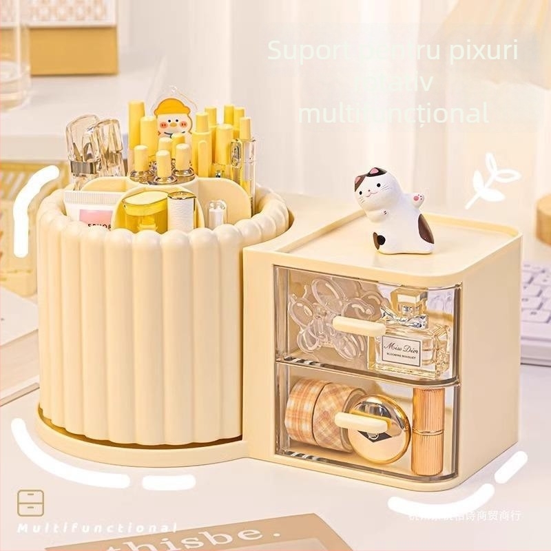 Suport rotativ all-in-one pentru pixuri și organizator de birou, modern minimalist, capacitate mare (Materiale: ABS+PS+PP+HIPS; Personalizabil; lansat 2023; Stil: Simplitate modernă)
