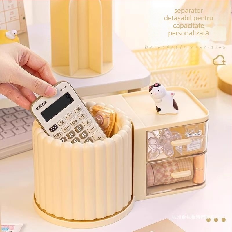 Suport rotativ all-in-one pentru pixuri și organizator de birou, modern minimalist, capacitate mare (Materiale: ABS+PS+PP+HIPS; Personalizabil; lansat 2023; Stil: Simplitate modernă)