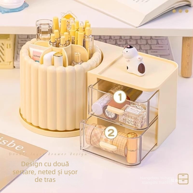 Suport rotativ all-in-one pentru pixuri și organizator de birou, modern minimalist, capacitate mare (Materiale: ABS+PS+PP+HIPS; Personalizabil; lansat 2023; Stil: Simplitate modernă)