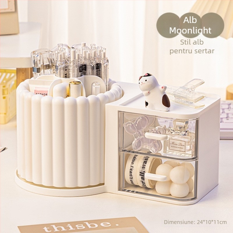 Suport rotativ all-in-one pentru pixuri și organizator de birou, modern minimalist, capacitate mare (Materiale: ABS+PS+PP+HIPS; Personalizabil; lansat 2023; Stil: Simplitate modernă)