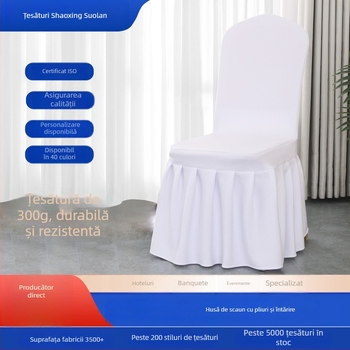 Husă pentru scaun plisată, extensibilă, poliester gros, țesătură 300 g, greutate produs 500 g, cu spătar integrat, stil hotel-banchet